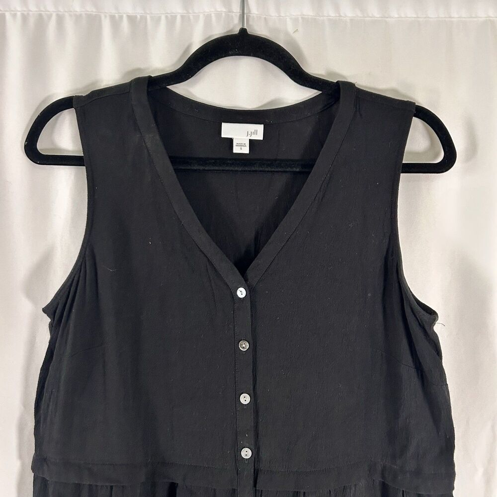 J Jill Tank Top Women's Small Solid Black Vneck Button Up Rayon Sleeveless - Picture 2 of 6